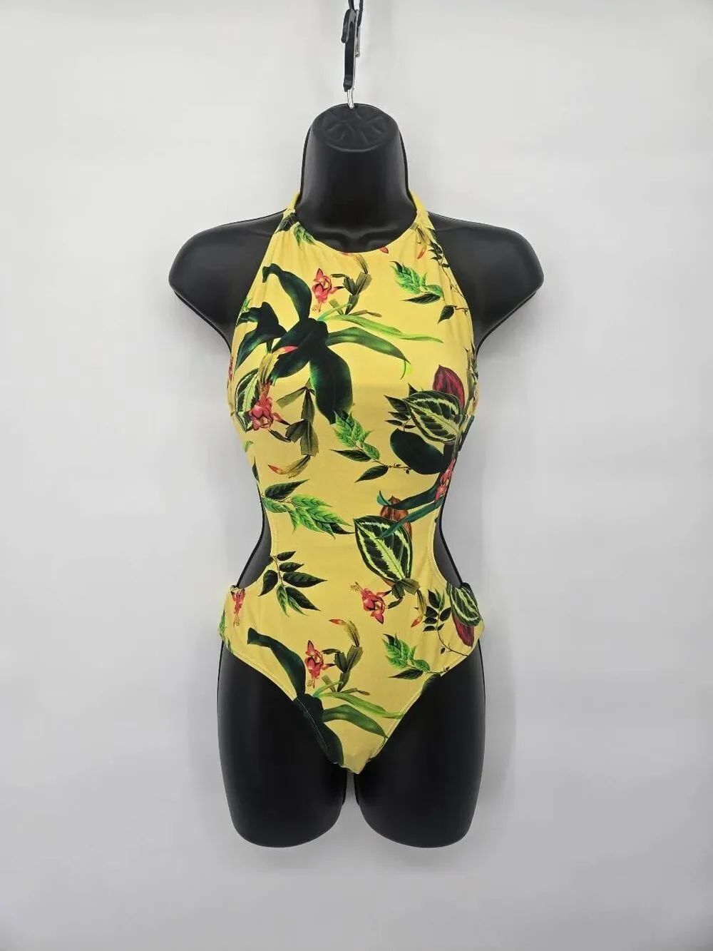 Cia Maritima Women's Medium Yellow Tropical Cutout One Piece Swimsuit Monokini